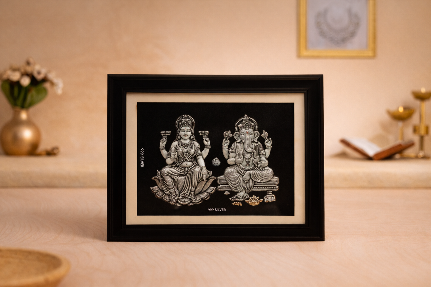 Lakshmi Ji and Ganesh Ji Large Black Frame