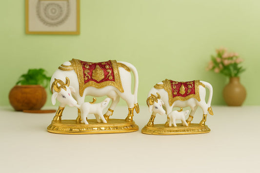 Kamdhenu Mahroon & Gold (Cow/Calf Idol)