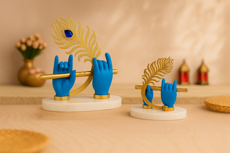 Krishna Hands with Flute and Peacock Feather Accent