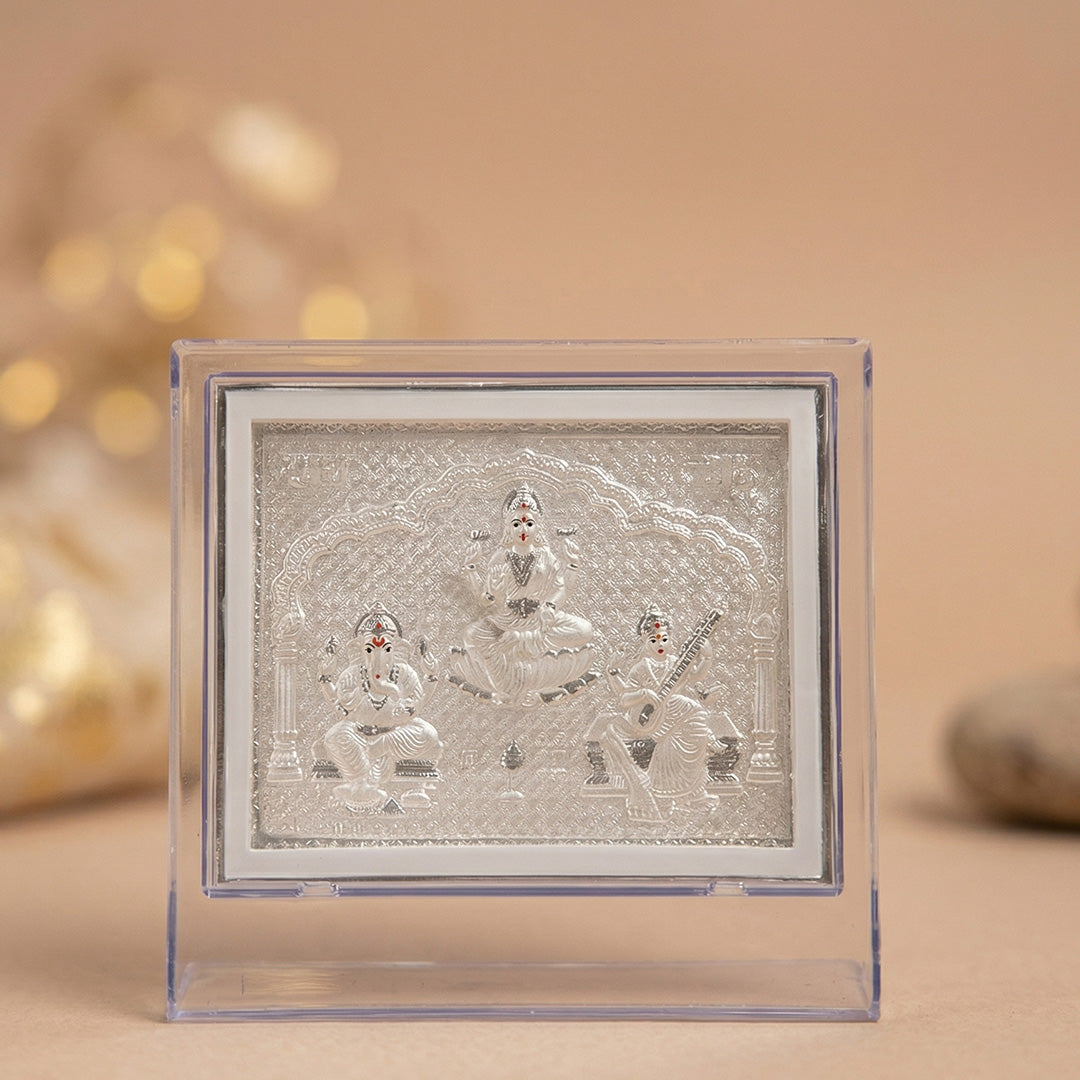 Medium Silver Frame Laxmi Ganesha Saraswati