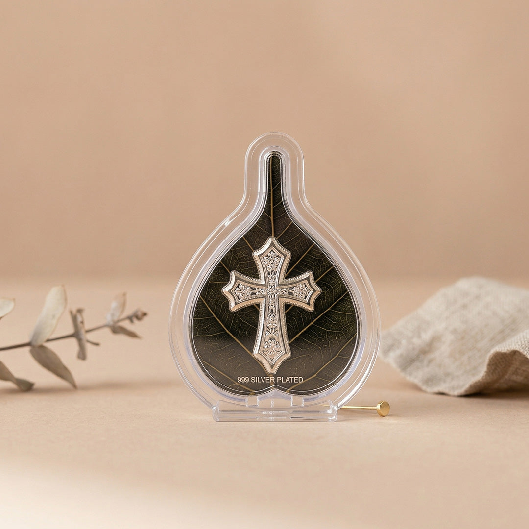 Silver Leaf Jesus Cross