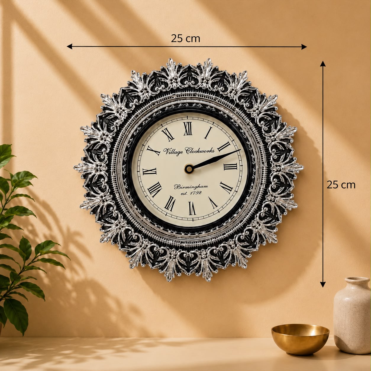Vintage Silver Plated Wall Clock
