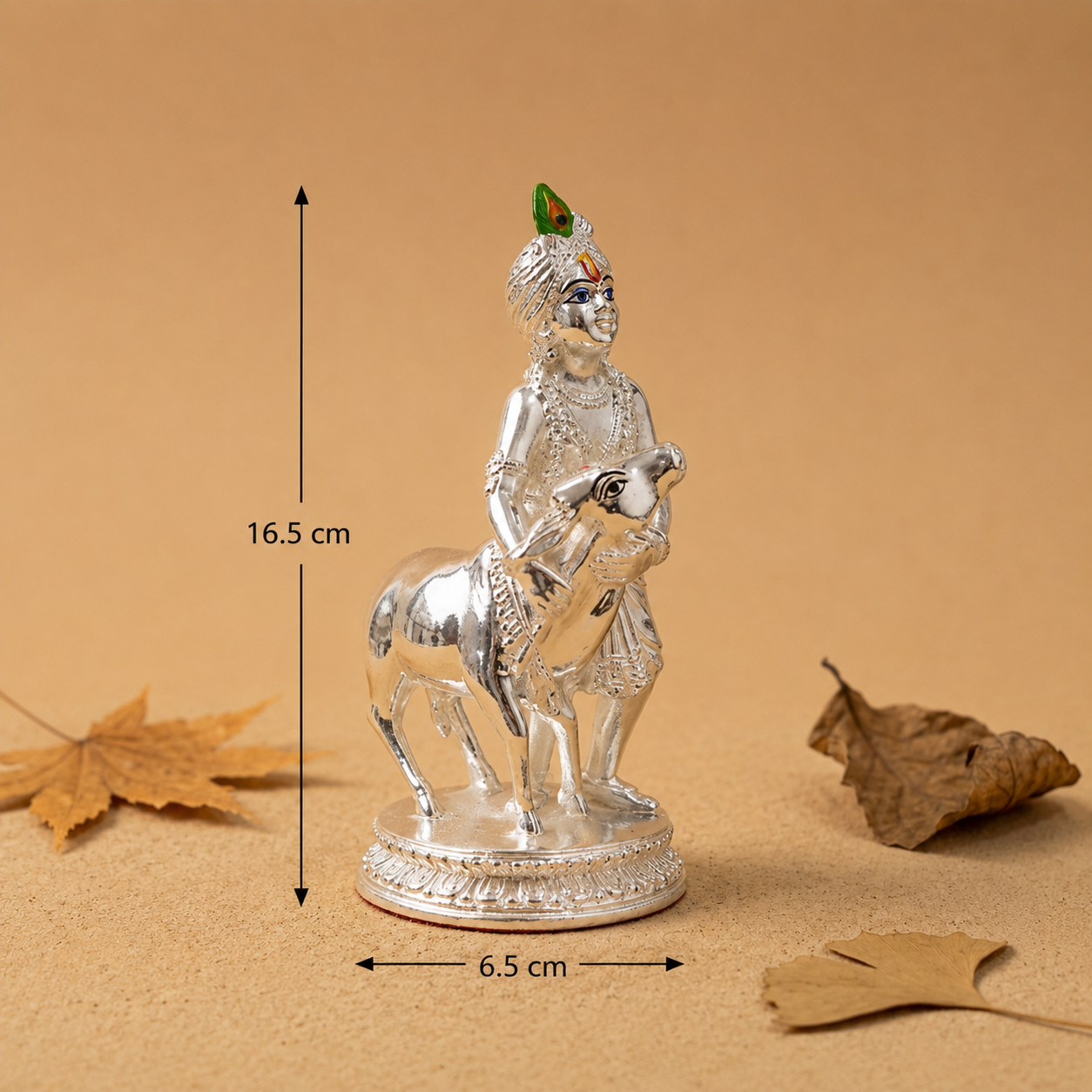 Glossy Silver Krishna & Cow