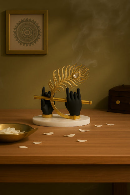 Krishna Hand and Flute Idol with Peacock Feather