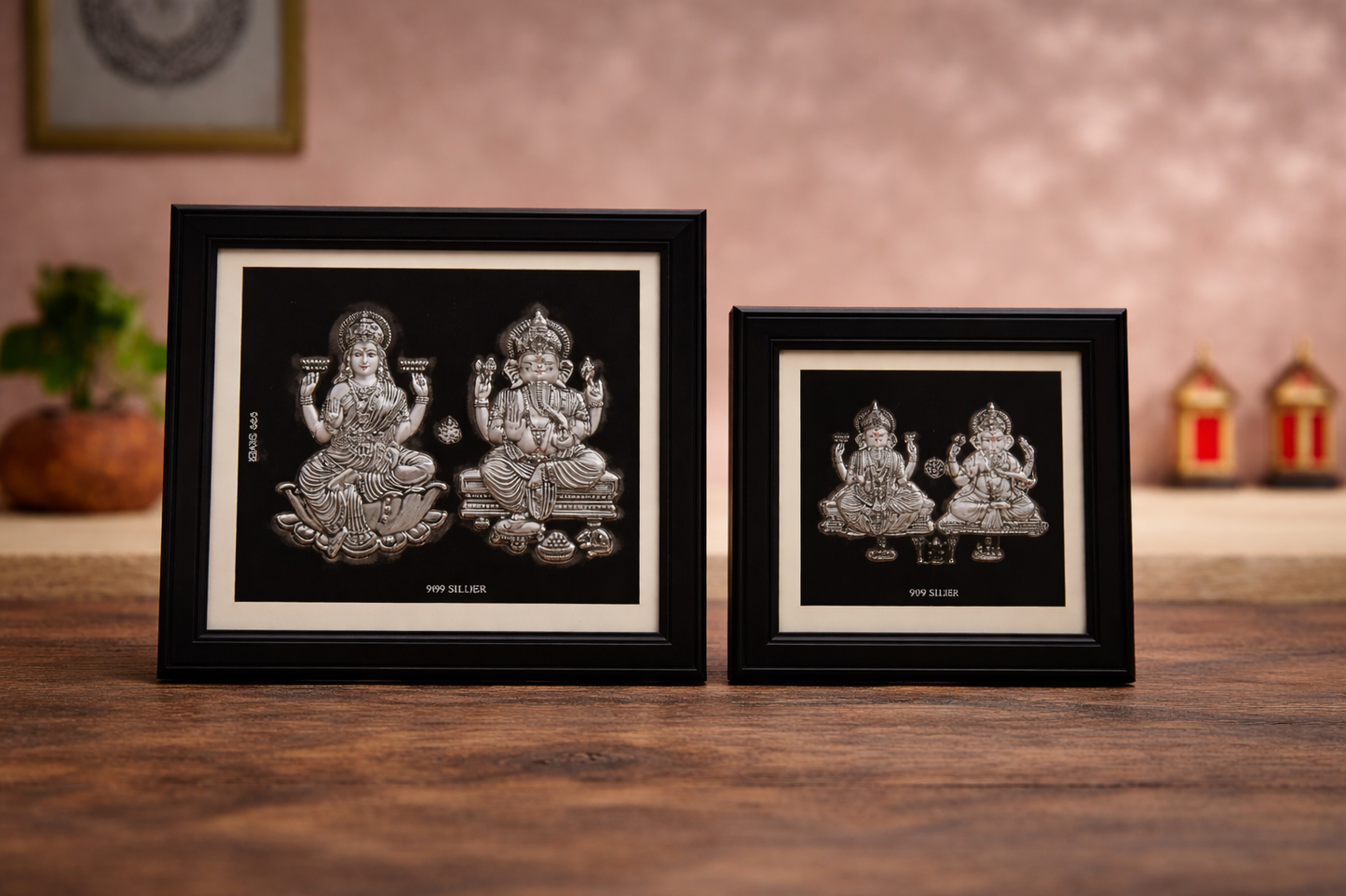 Lakshmi Ji and Ganesh Ji Large Black Frame
