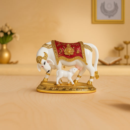 Kamdhenu Mahroon & Gold (Cow/Calf Idol)