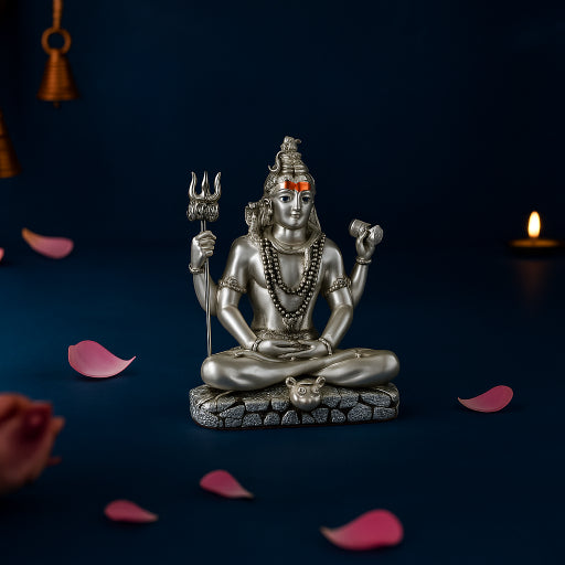 33 Matte Silver Shiv Sitting Idol
