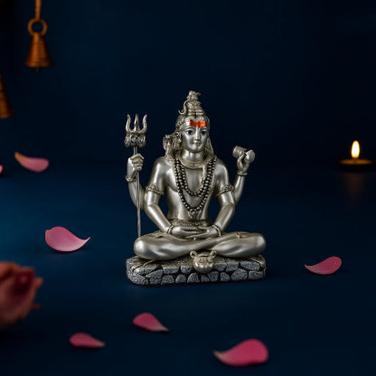 33 Matte Silver Shiv Sitting Idol