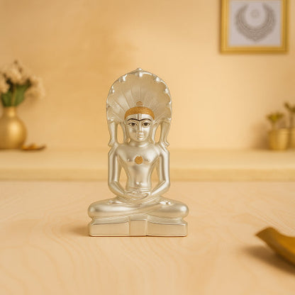 Large Matte Silver Mahaveer Swami Idol