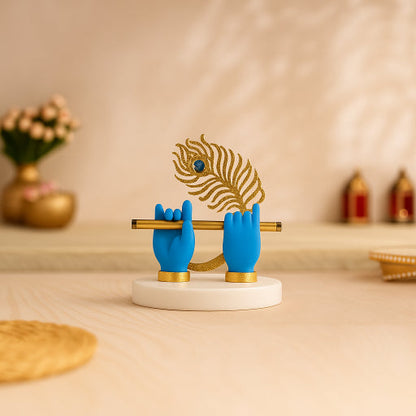 Krishna Hands with Flute and Peacock Feather Accent