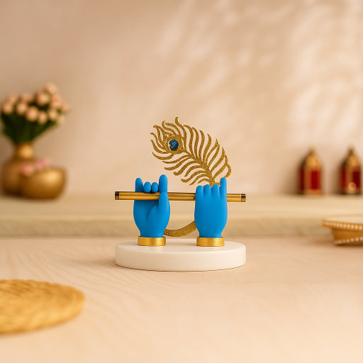 Krishna Hands with Flute and Peacock Feather Accent