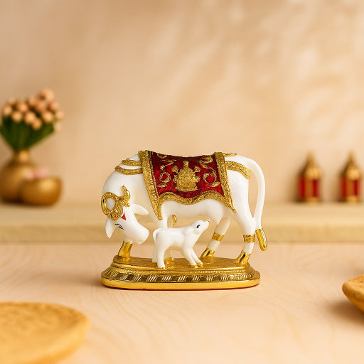 Kamdhenu Mahroon & Gold (Cow/Calf Idol)