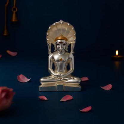 Large Matte Silver Mahaveer Swami Idol