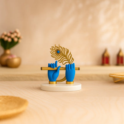 Krishna Hands with Flute and Peacock Feather Accent
