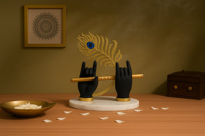 Krishna Hand and Flute Idol with Peacock Feather