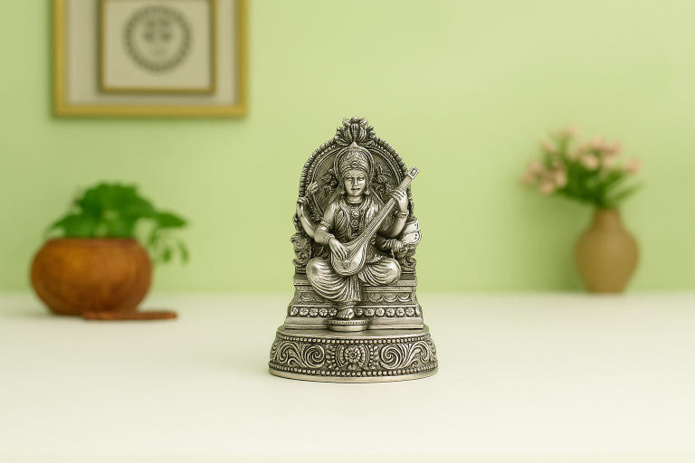 Oxidised Goddess Saraswati Idol