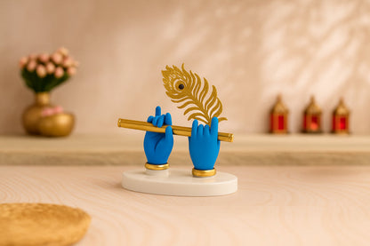 Krishna Hands with Flute and Peacock Feather Accent