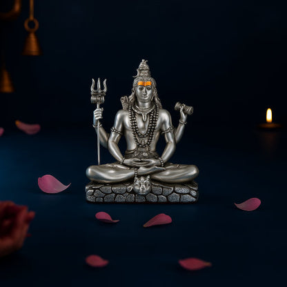 33 Matte Silver Shiv Sitting Idol