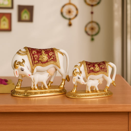 Kamdhenu Mahroon & Gold (Cow/Calf Idol)