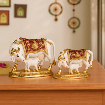 Kamdhenu Mahroon & Gold (Cow/Calf Idol)