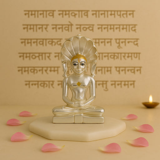 Large Matte Silver Mahaveer Swami Idol