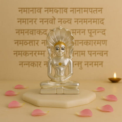 Large Matte Silver Mahaveer Swami Idol