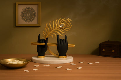 Krishna Hand and Flute Idol with Peacock Feather