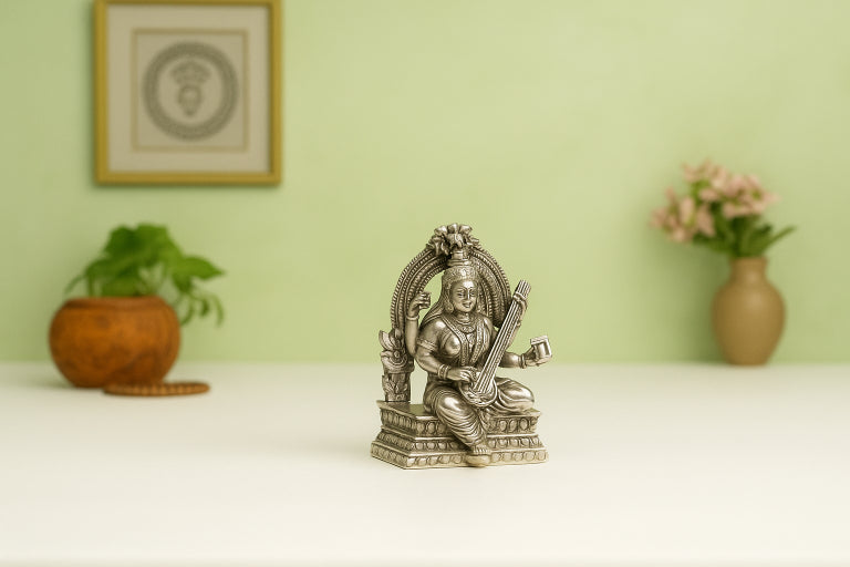Oxidised Goddess Saraswati Idol