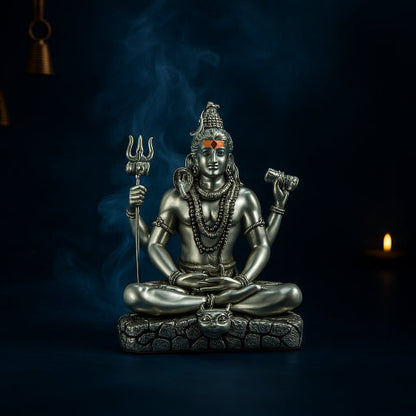 33 Matte Silver Shiv Sitting Idol