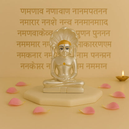 Large Matte Silver Mahaveer Swami Idol