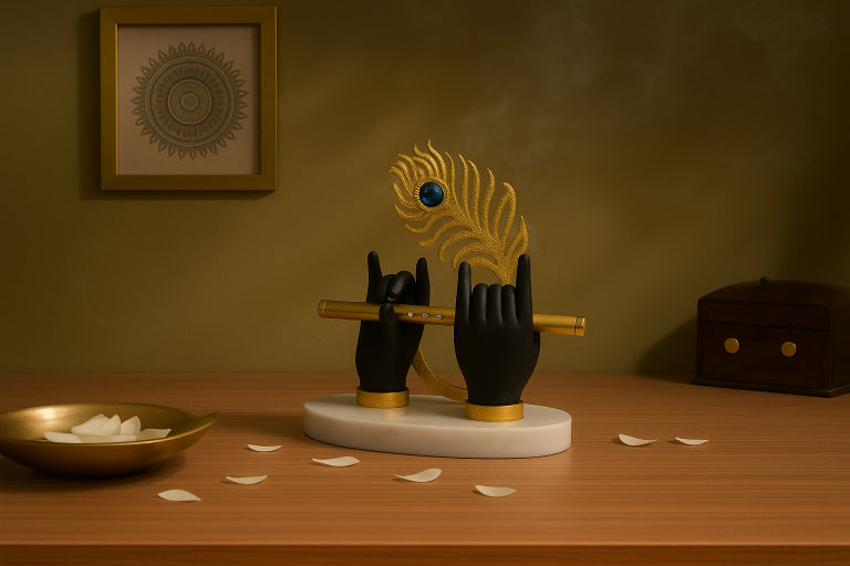 Krishna Hand and Flute Idol with Peacock Feather