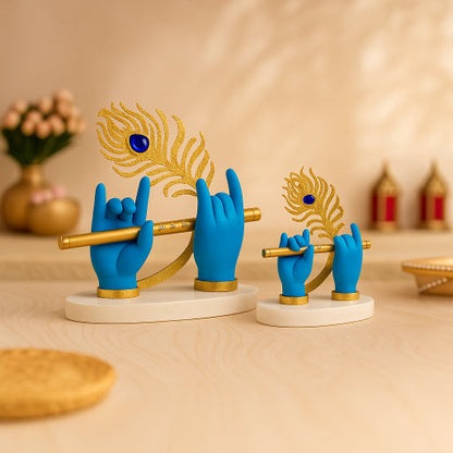 Krishna Hands with Flute and Peacock Feather Accent