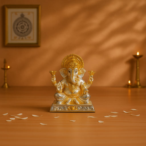 Golden Ganesh Sitting Idol (Dual-tone Idol)