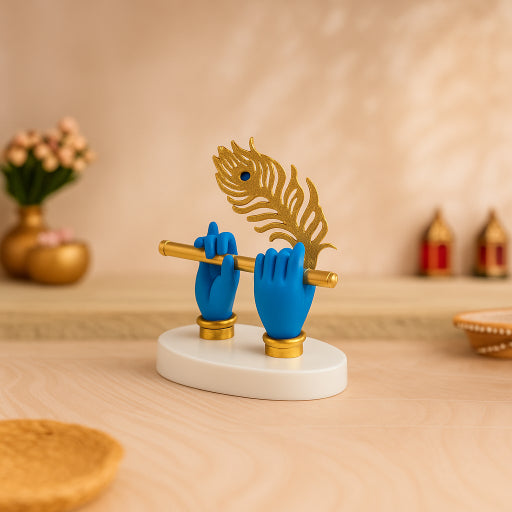 Krishna Hands with Flute and Peacock Feather Accent