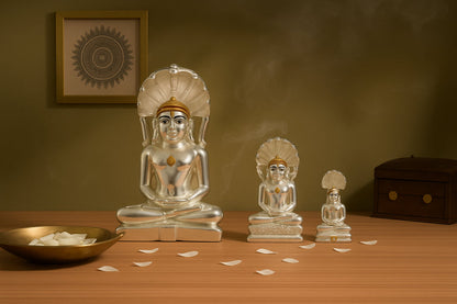 Large Matte Silver Mahaveer Swami Idol