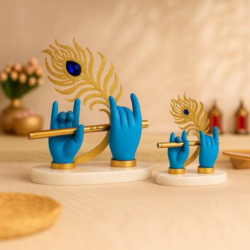 Krishna Hands with Flute and Peacock Feather Accent