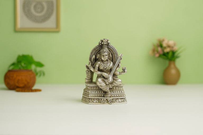 Oxidised Goddess Saraswati Idol