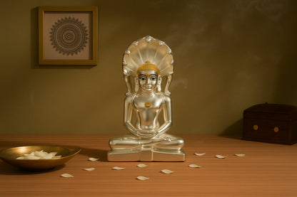 Large Matte Silver Mahaveer Swami Idol