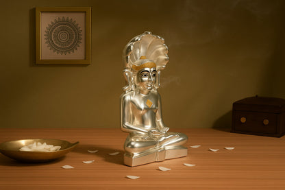 Large Matte Silver Mahaveer Swami Idol