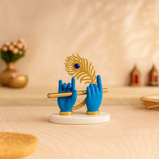 Krishna Hands with Flute and Peacock Feather Accent