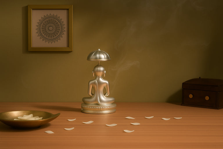 Large Matte Silver Mahaveer Swami Idol