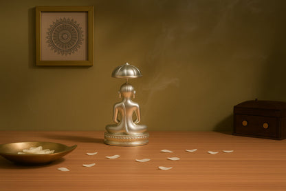 Large Matte Silver Mahaveer Swami Idol