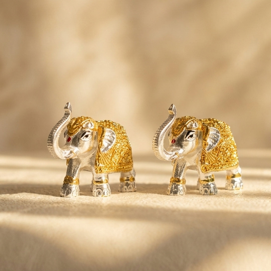 Glossy Silver-Golden Elephant