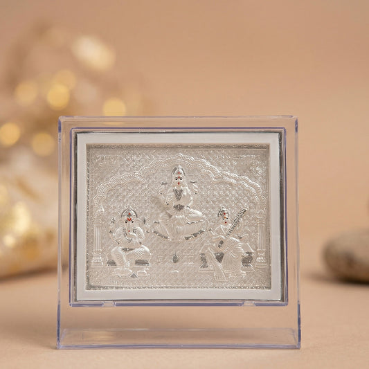 Medium Silver Frame Laxmi Ganesha Saraswati