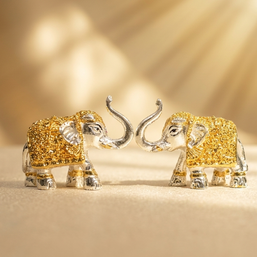 Glossy Silver-Golden Elephant