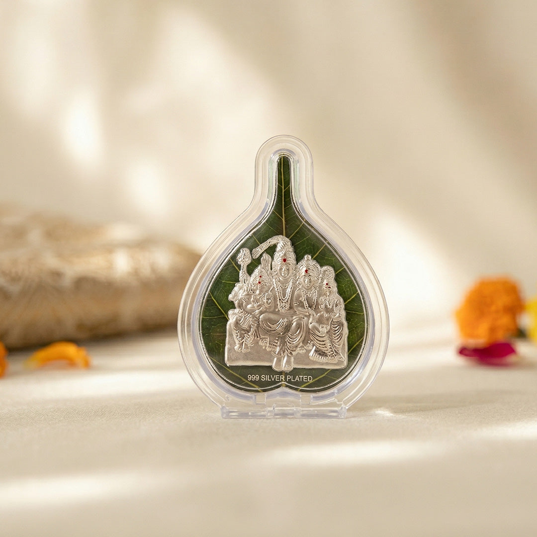 Silver Leaf Shiv Parvati Ganesha