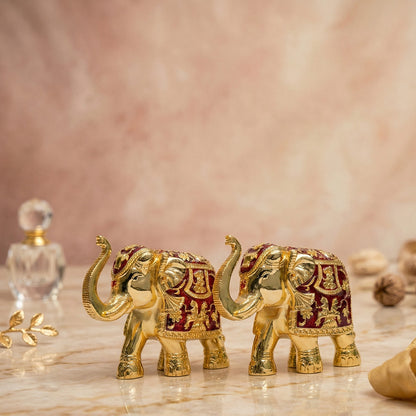 Gold Elephant Red Meenakari
