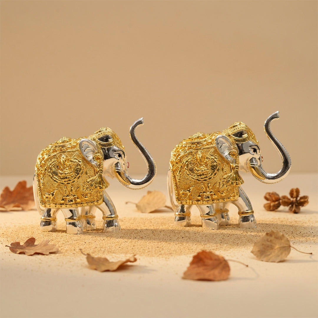 Glossy Silver-Golden Elephant