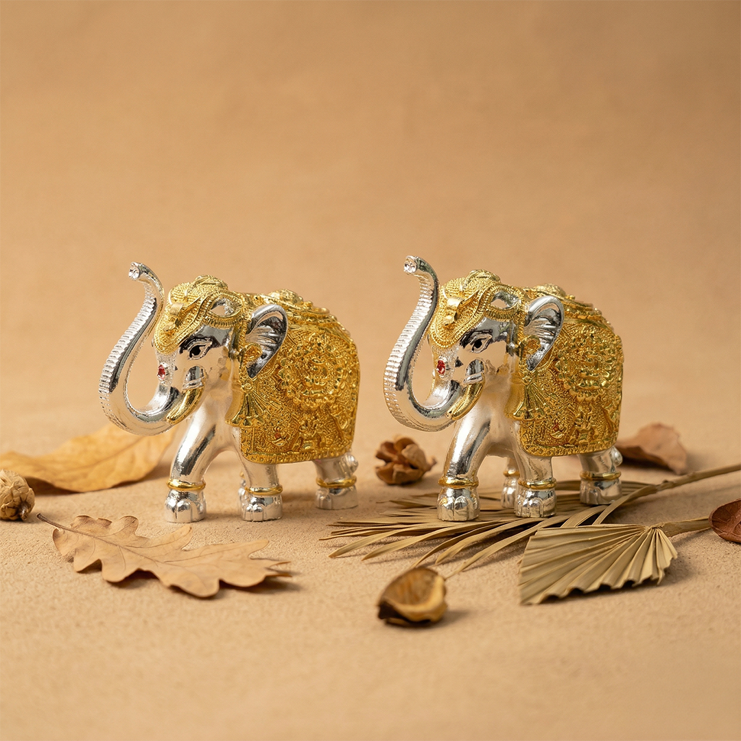 Glossy Silver-Golden Elephant