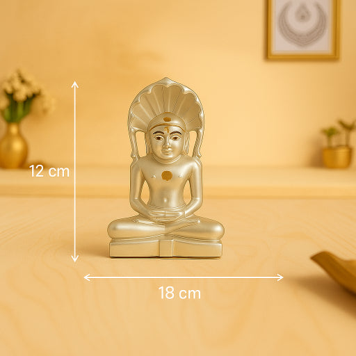 Large Matte Silver Mahaveer Swami Idol